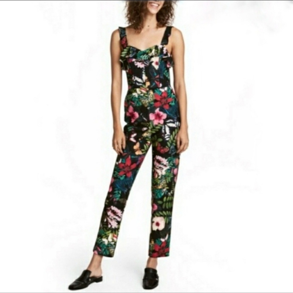 H&M Floral Butterfly Tropical Print Jumpsuit, Sz 6